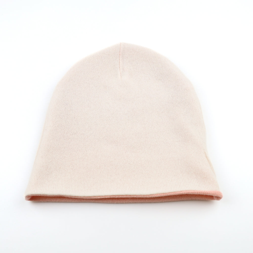 Nude and Shell Pink Reversible Cashmere Beanie Hat