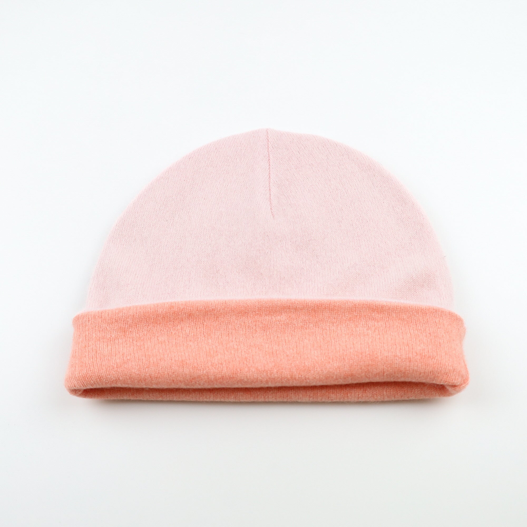 Peach and Soft Pink Reversible Cashmere Beanie Hat