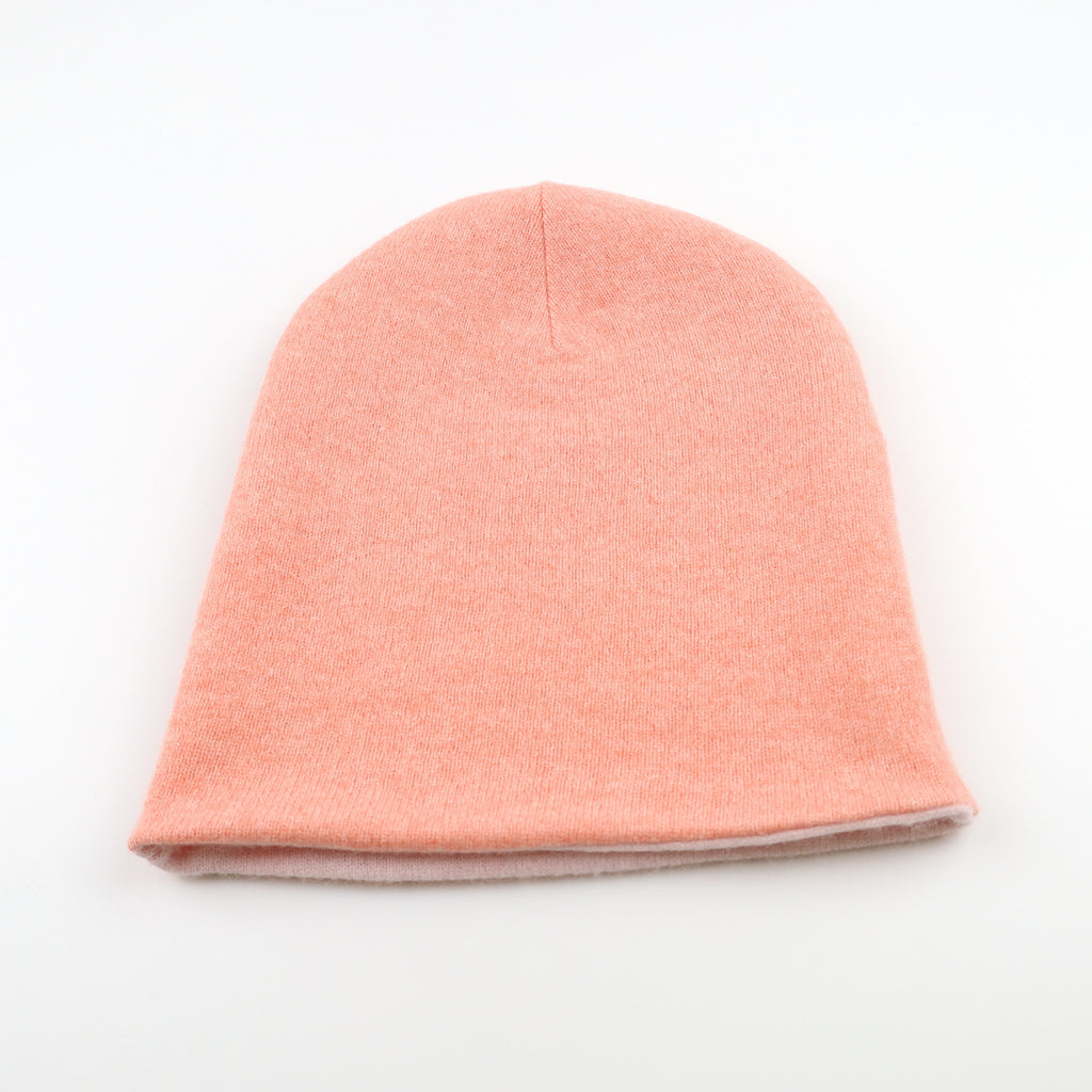 Peach and Soft Pink Reversible Cashmere Beanie Hat