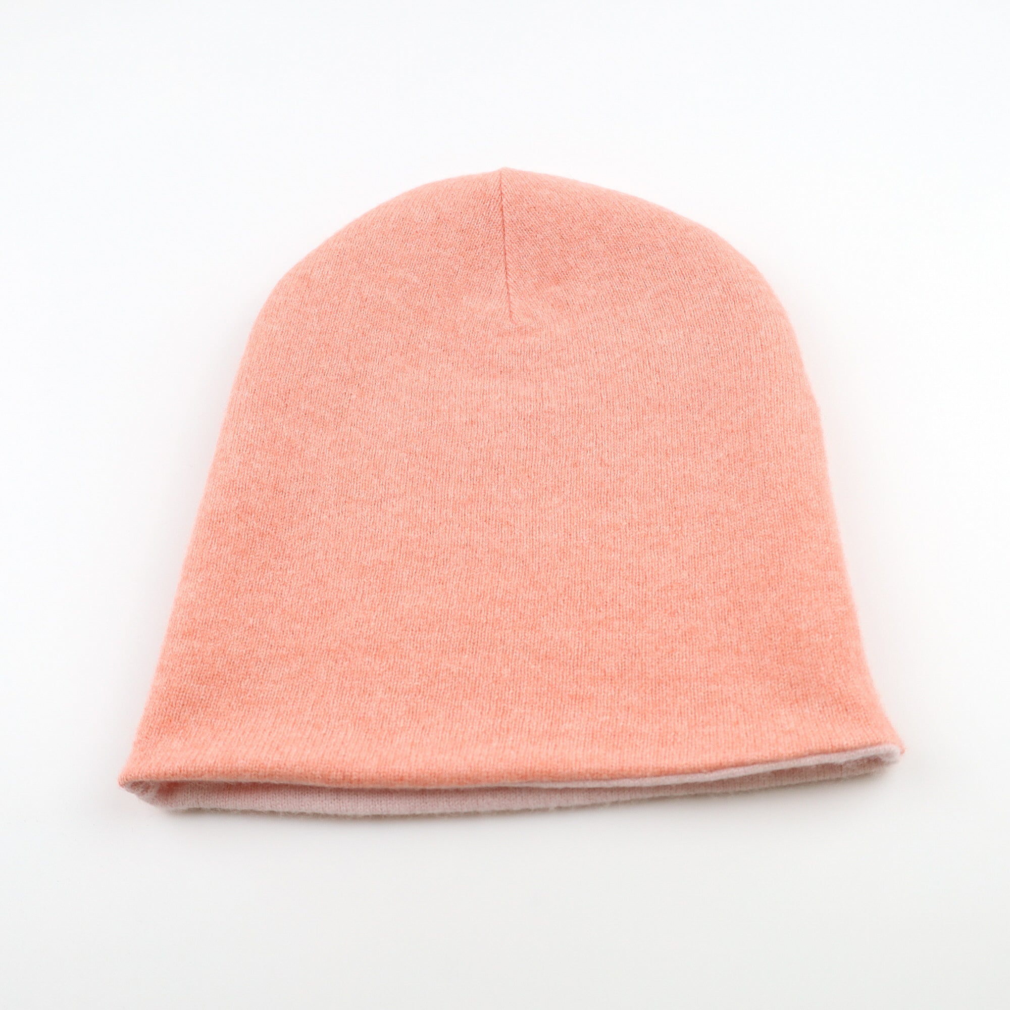 Peach and Soft Pink Reversible Cashmere Beanie Hat