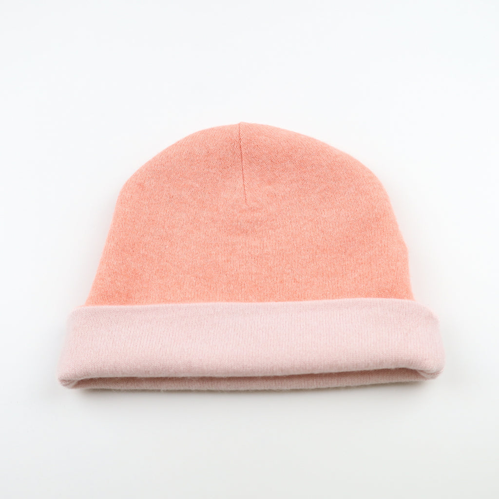 Peach and Soft Pink Reversible Cashmere Beanie Hat