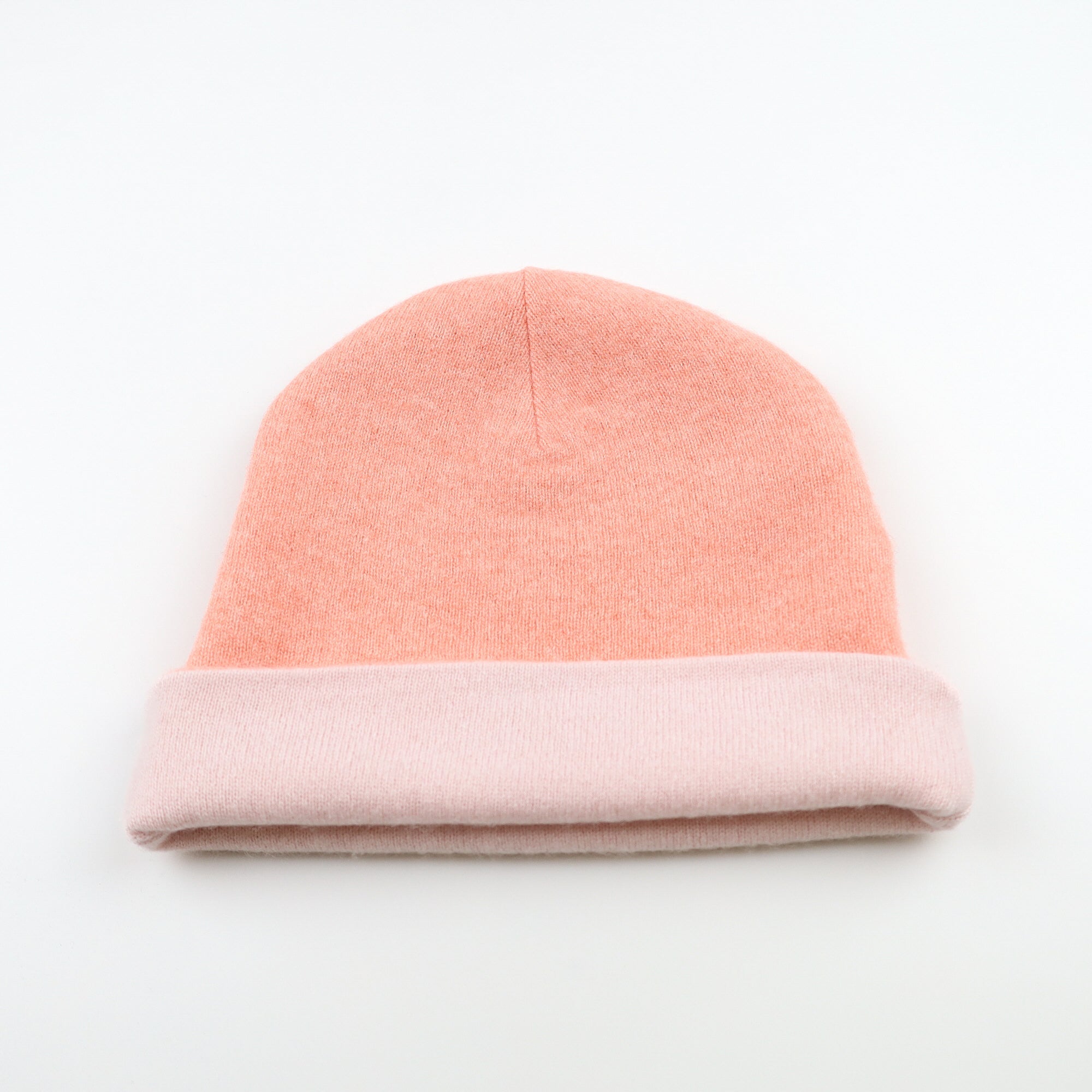 Peach and Soft Pink Reversible Cashmere Beanie Hat