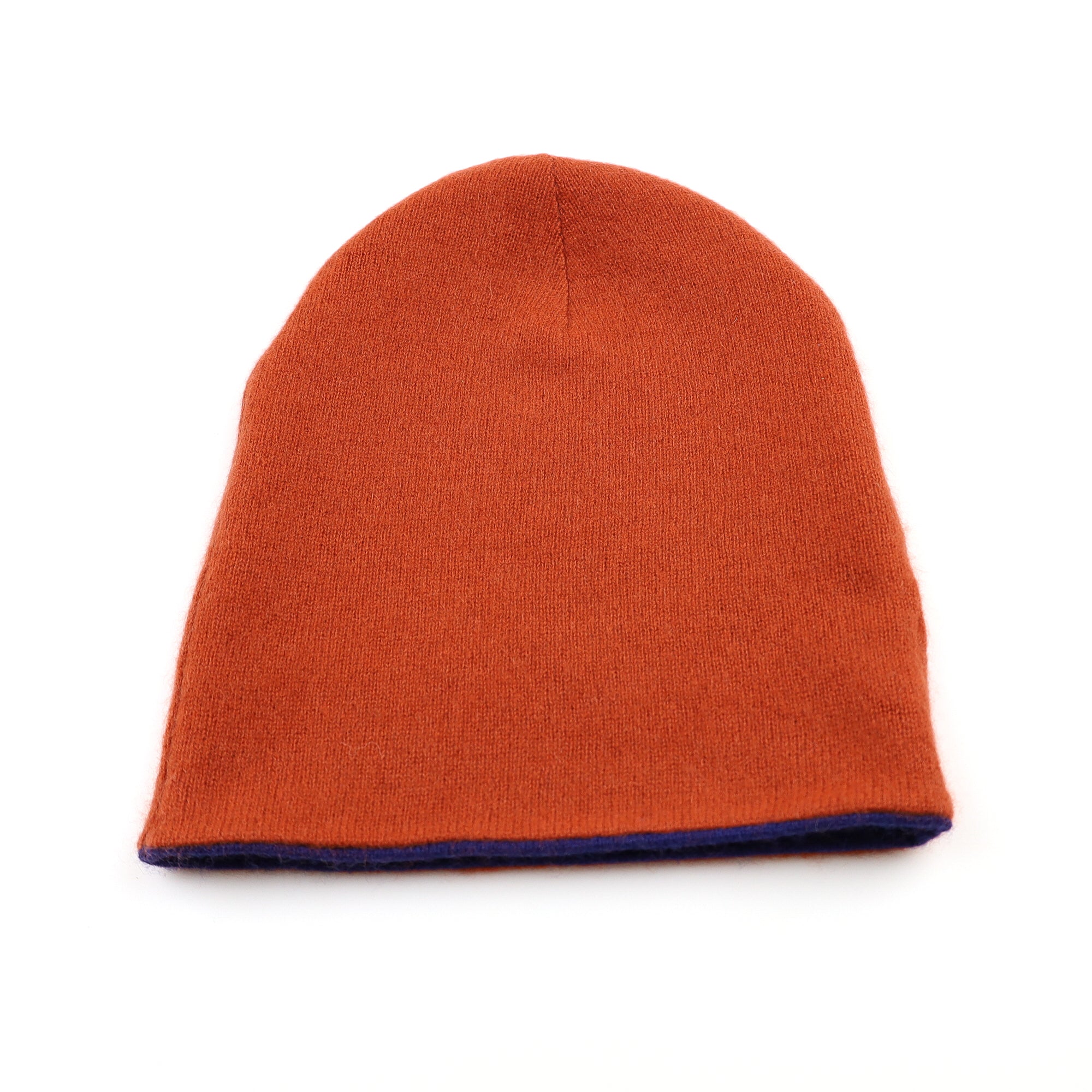 Midnight Blue and Orange Reversible Cashmere Beanie Hat