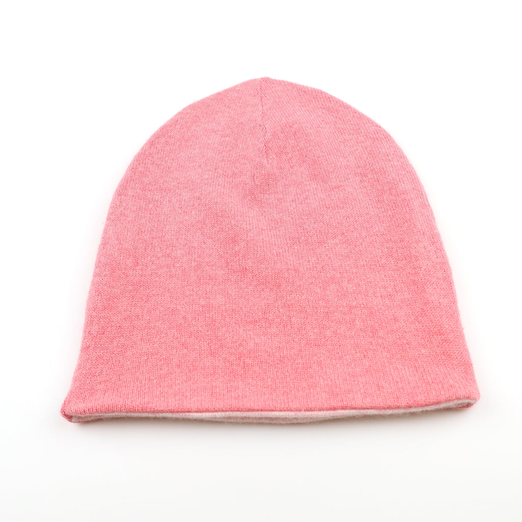 Coral and Soft Pink Marl Reversible Cashmere Beanie Hat