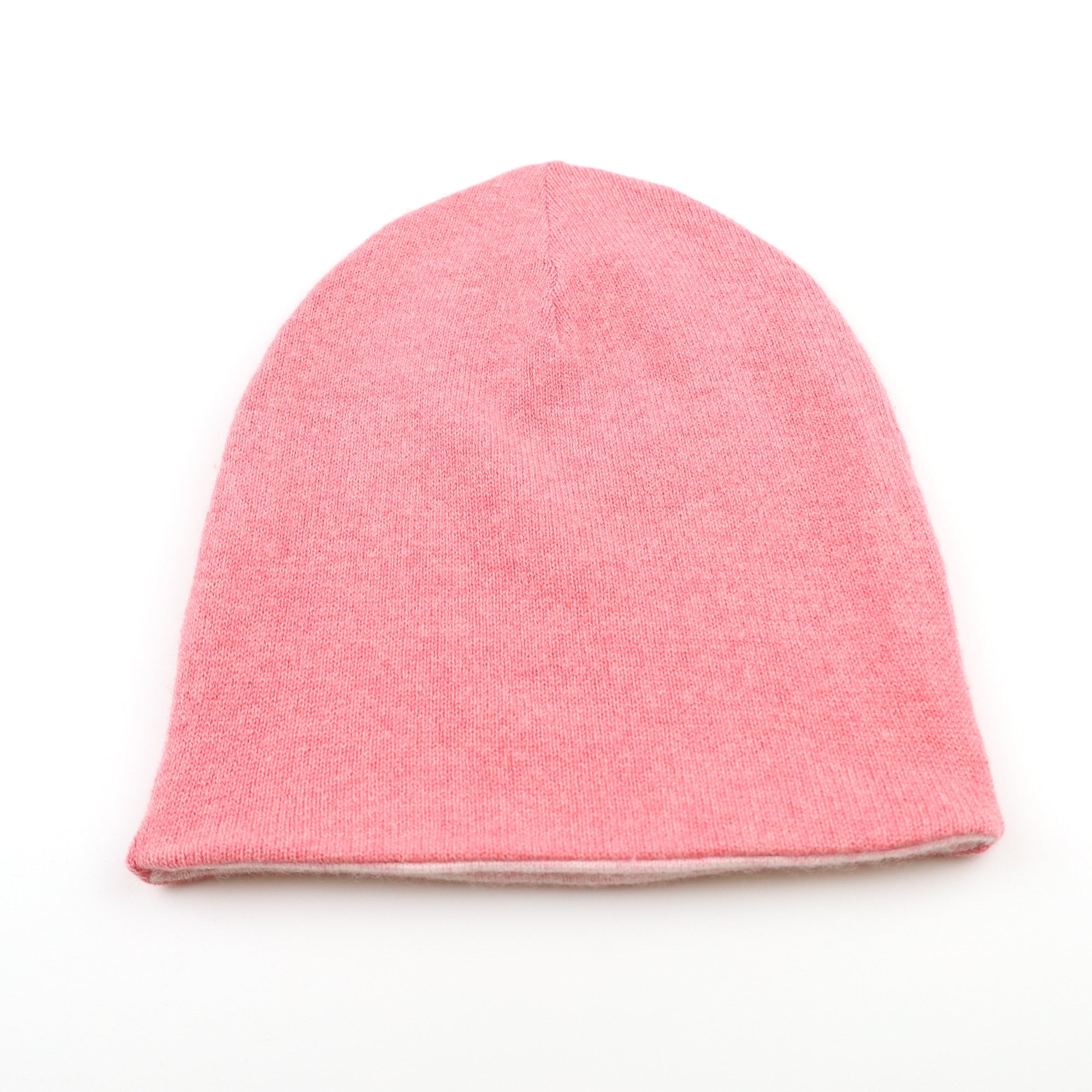 Coral and Soft Pink Marl Reversible Cashmere Beanie Hat