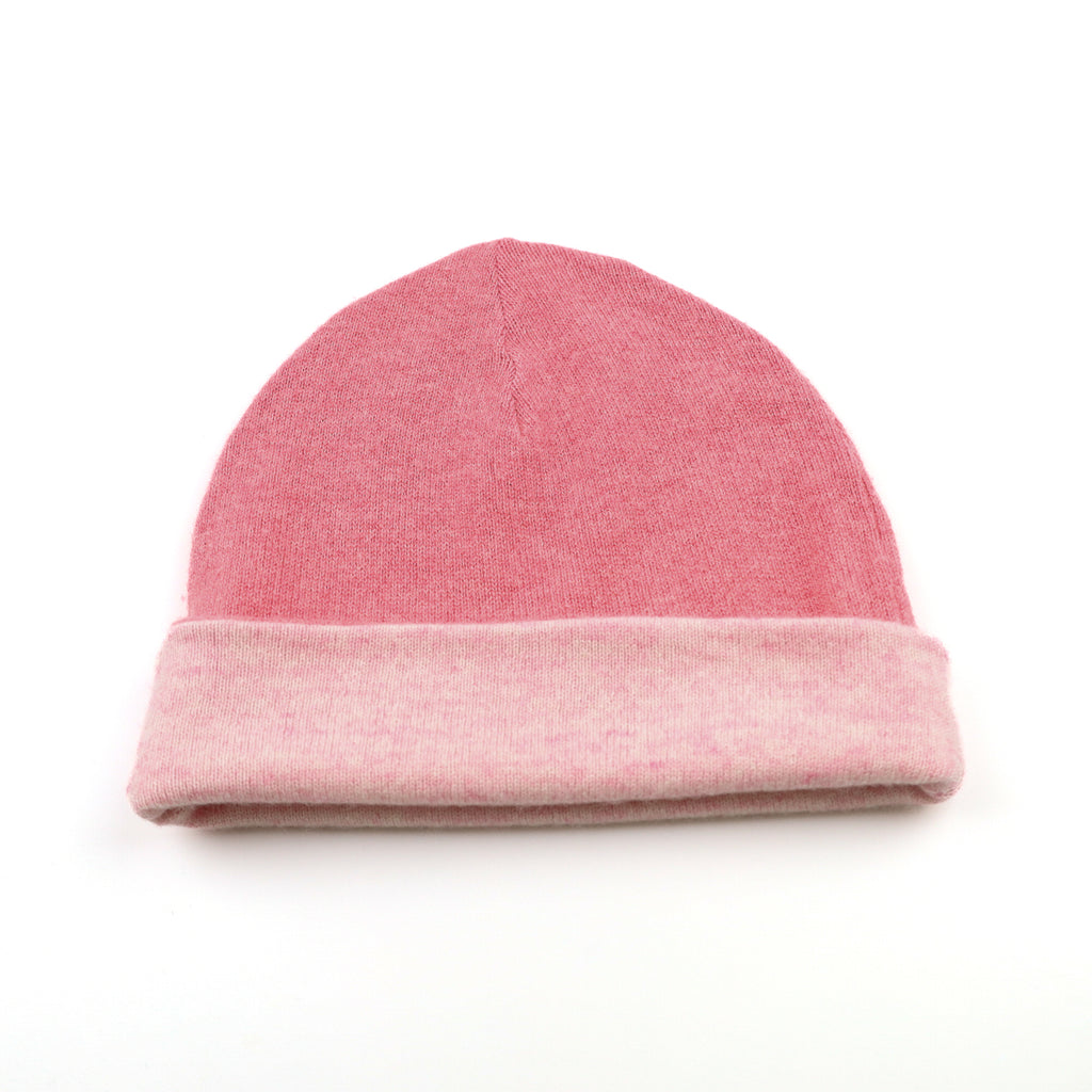 Coral and Soft Pink Marl Reversible Cashmere Beanie Hat