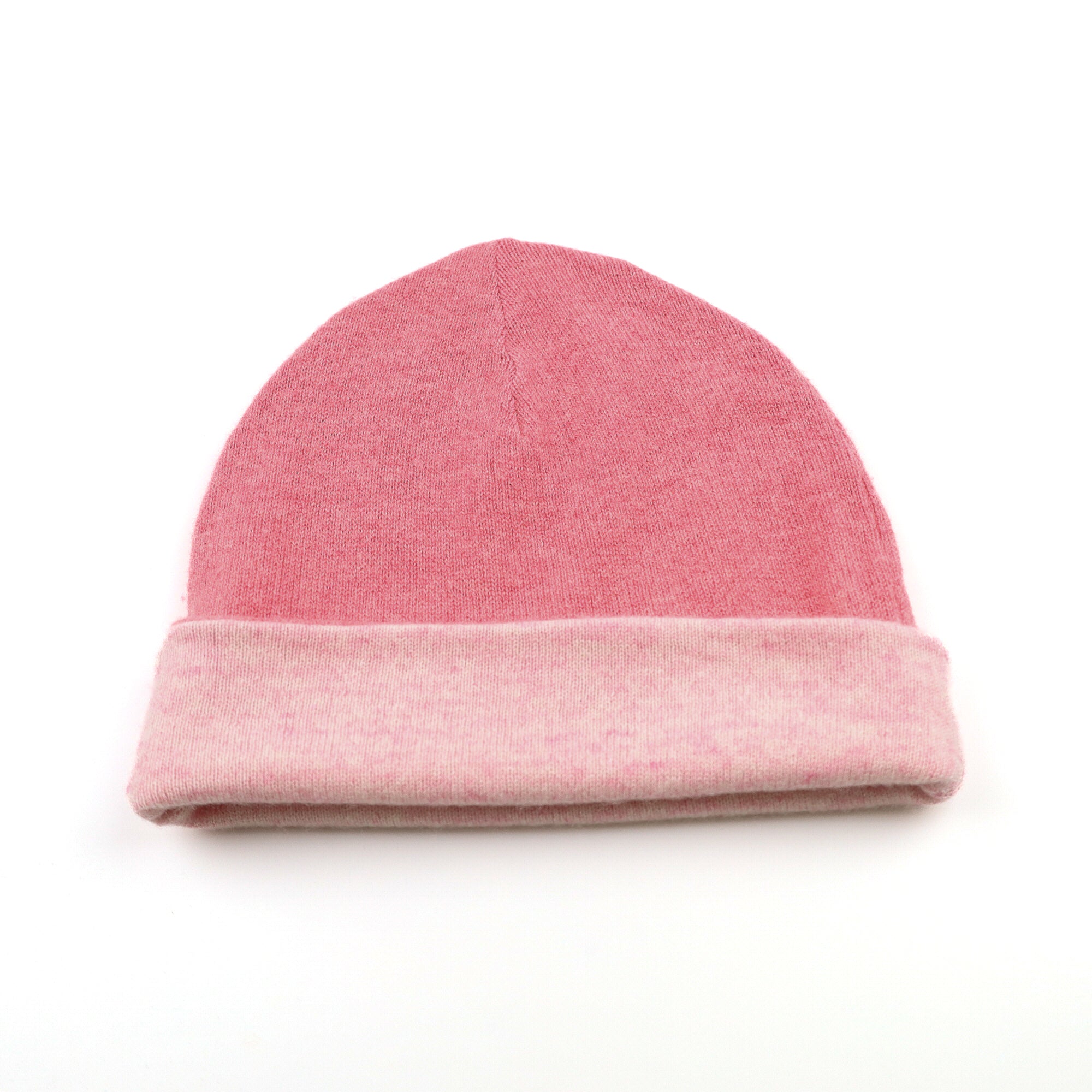 Coral and Soft Pink Marl Reversible Cashmere Beanie Hat