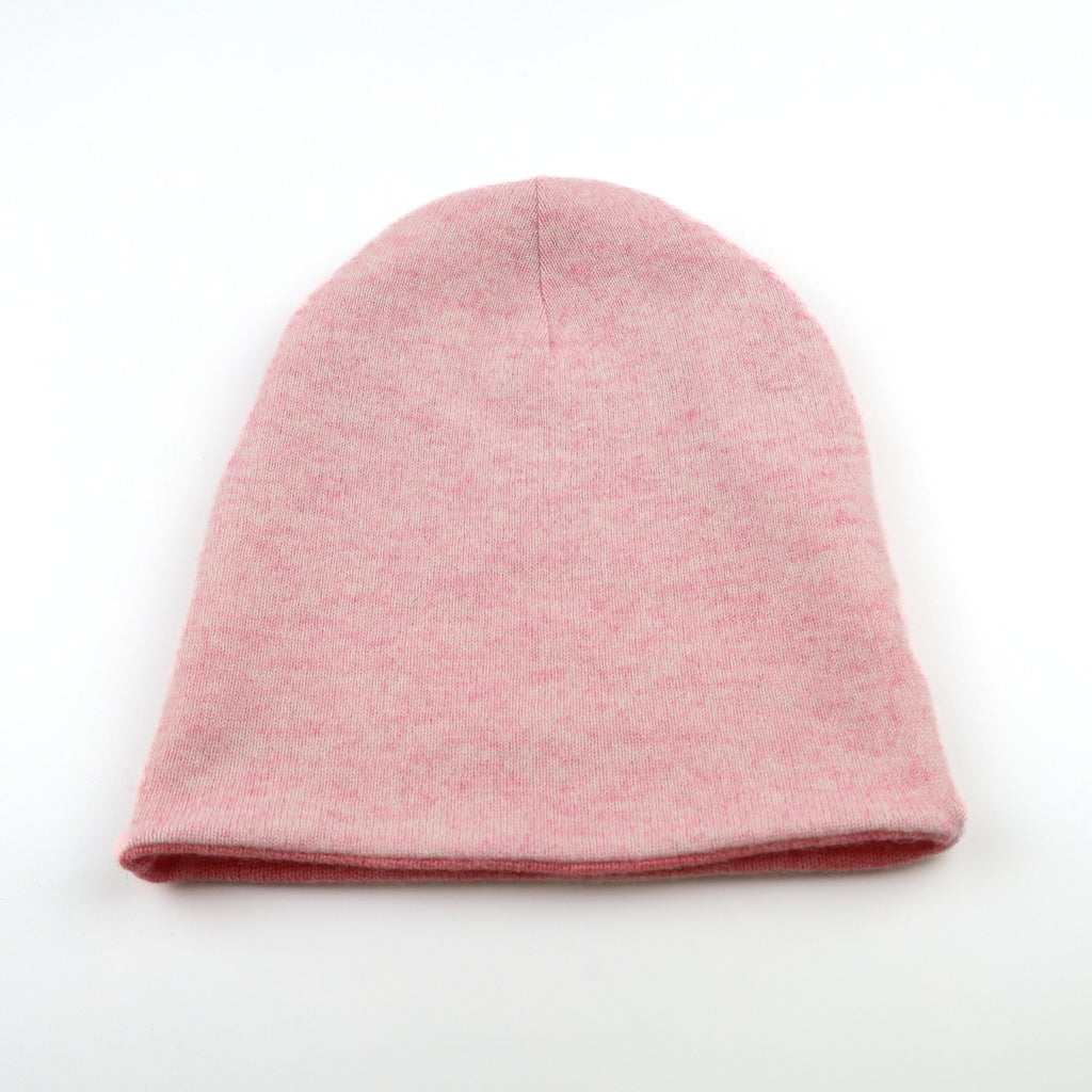 Coral and Soft Pink Marl Reversible Cashmere Beanie Hat