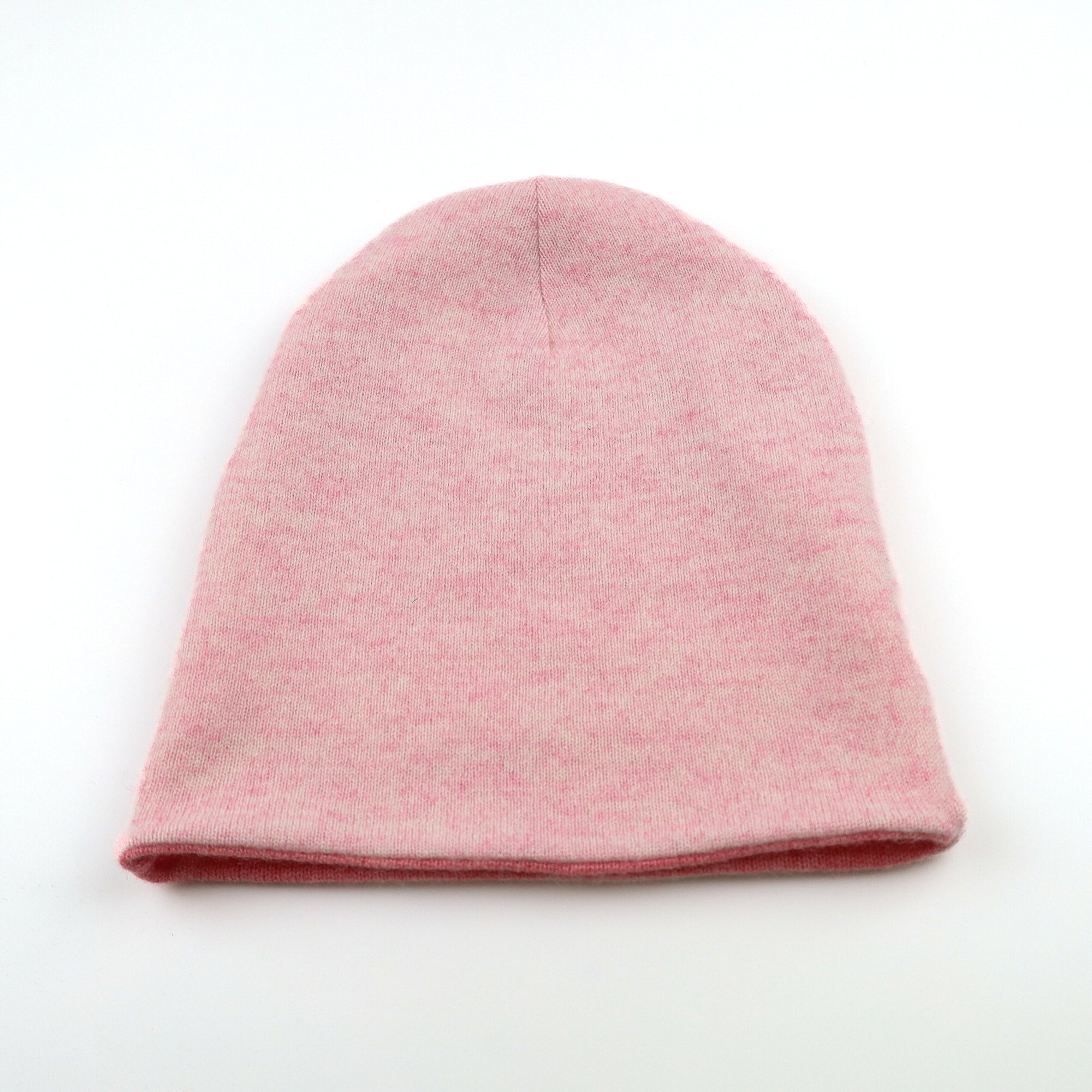 Coral and Soft Pink Marl Reversible Cashmere Beanie Hat