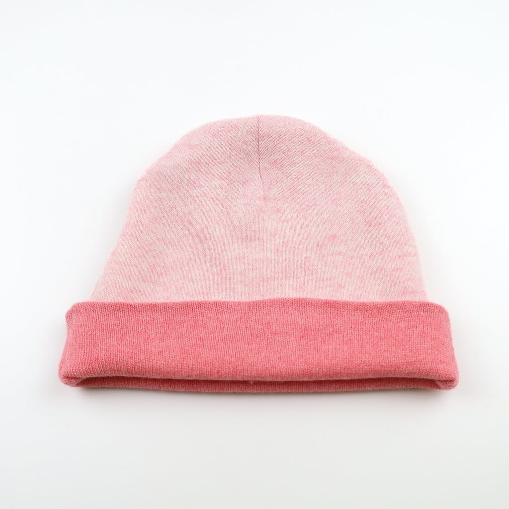Coral and Soft Pink Marl Reversible Cashmere Beanie Hat