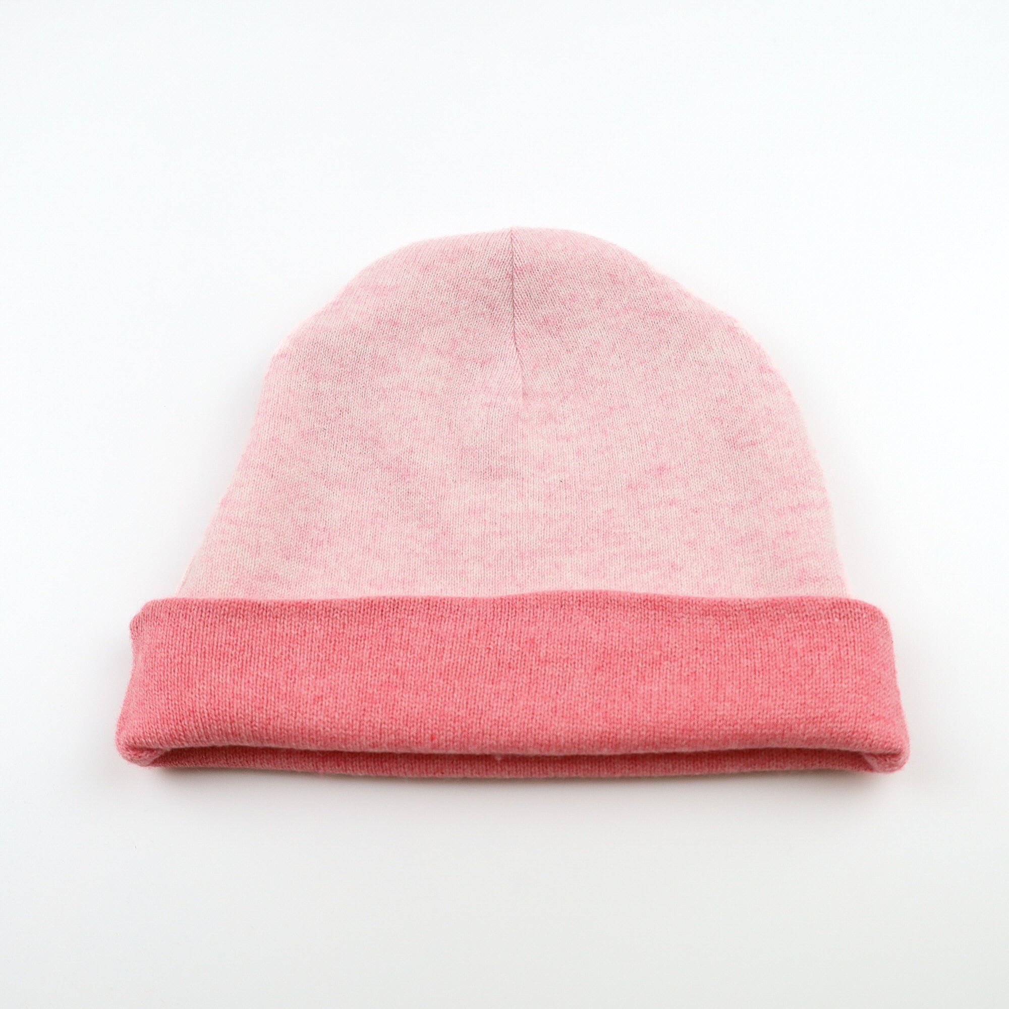Coral and Soft Pink Marl Reversible Cashmere Beanie Hat