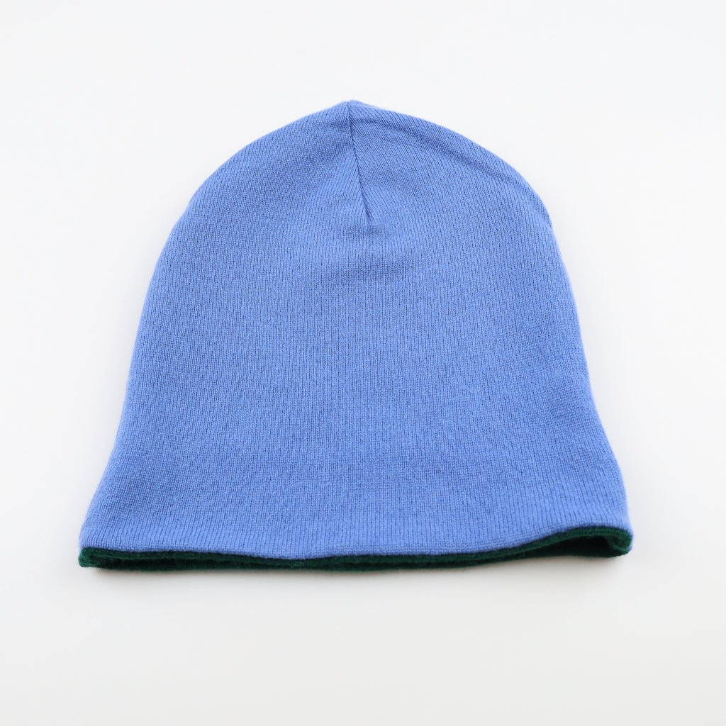 Cornflower Blue and Green Reversible Cashmere Beanie Hat