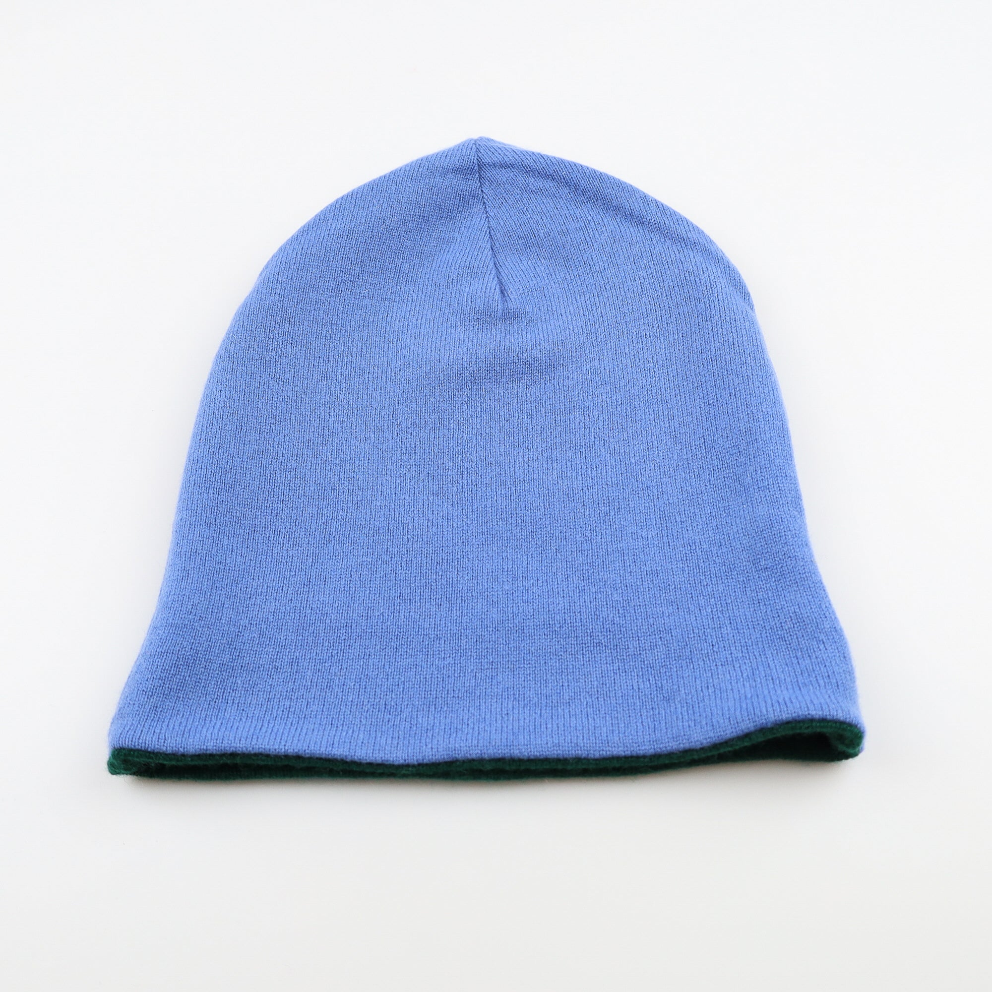 Cornflower Blue and Green Reversible Cashmere Beanie Hat