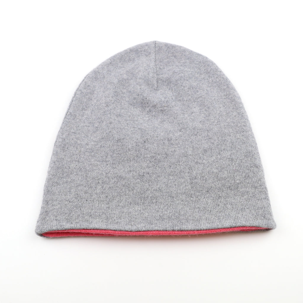 Flamingo Pink and Grey Reversible Cashmere Beanie Hat