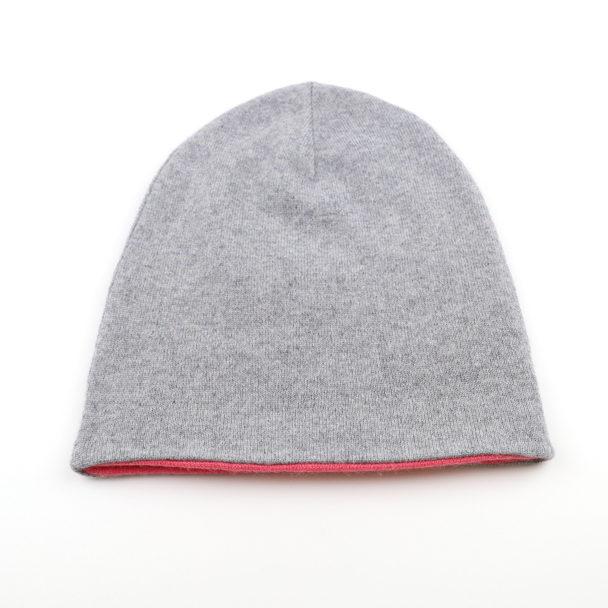 Flamingo Pink and Grey Reversible Cashmere Beanie Hat