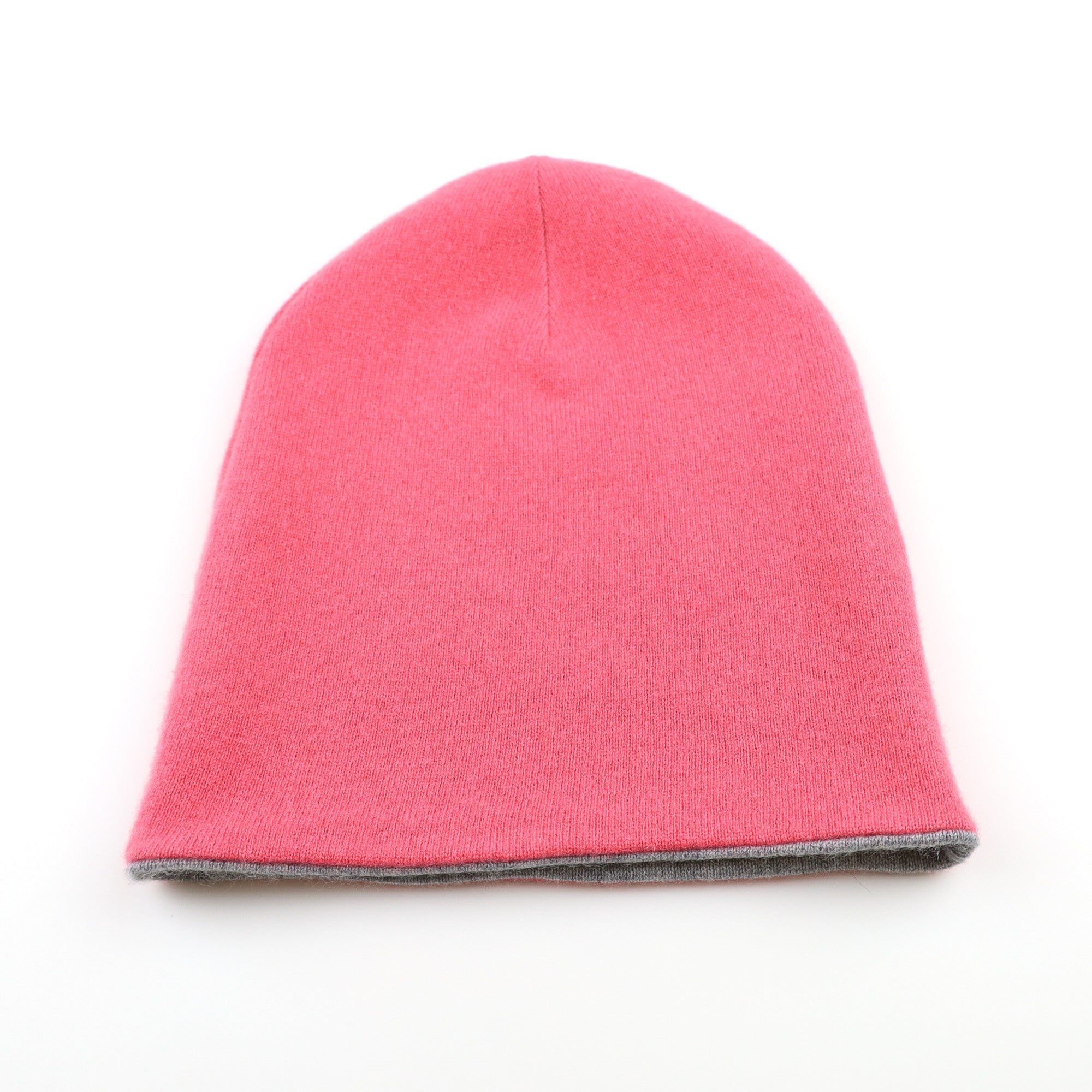 Flamingo Pink and Grey Reversible Cashmere Beanie Hat