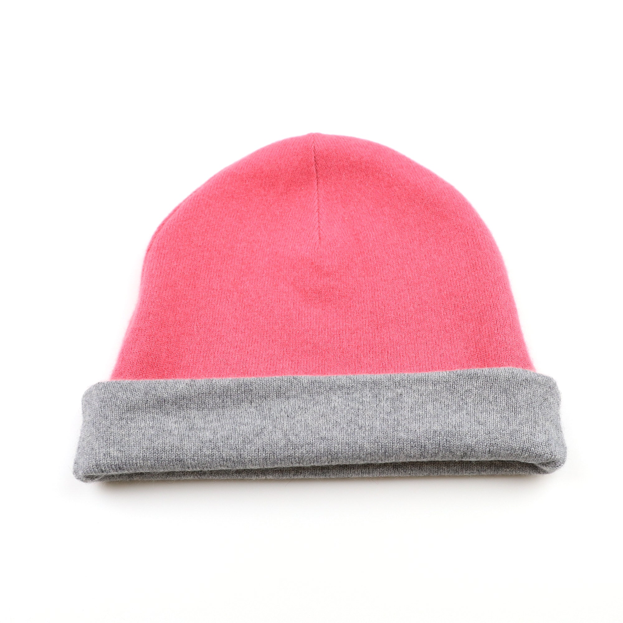 Flamingo Pink and Grey Reversible Cashmere Beanie Hat