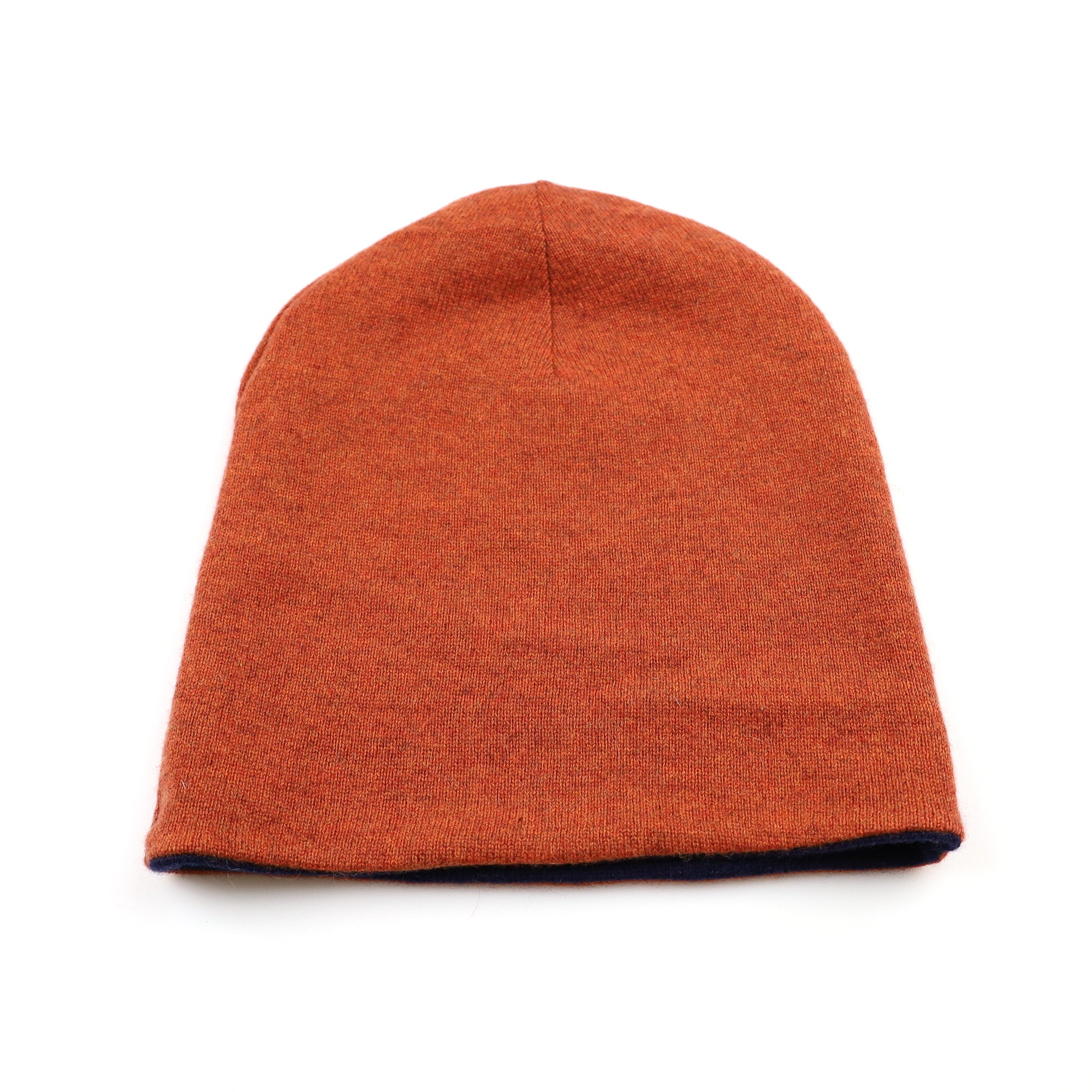 Sunset Orange and Navy Reversible Cashmere Beanie Hat