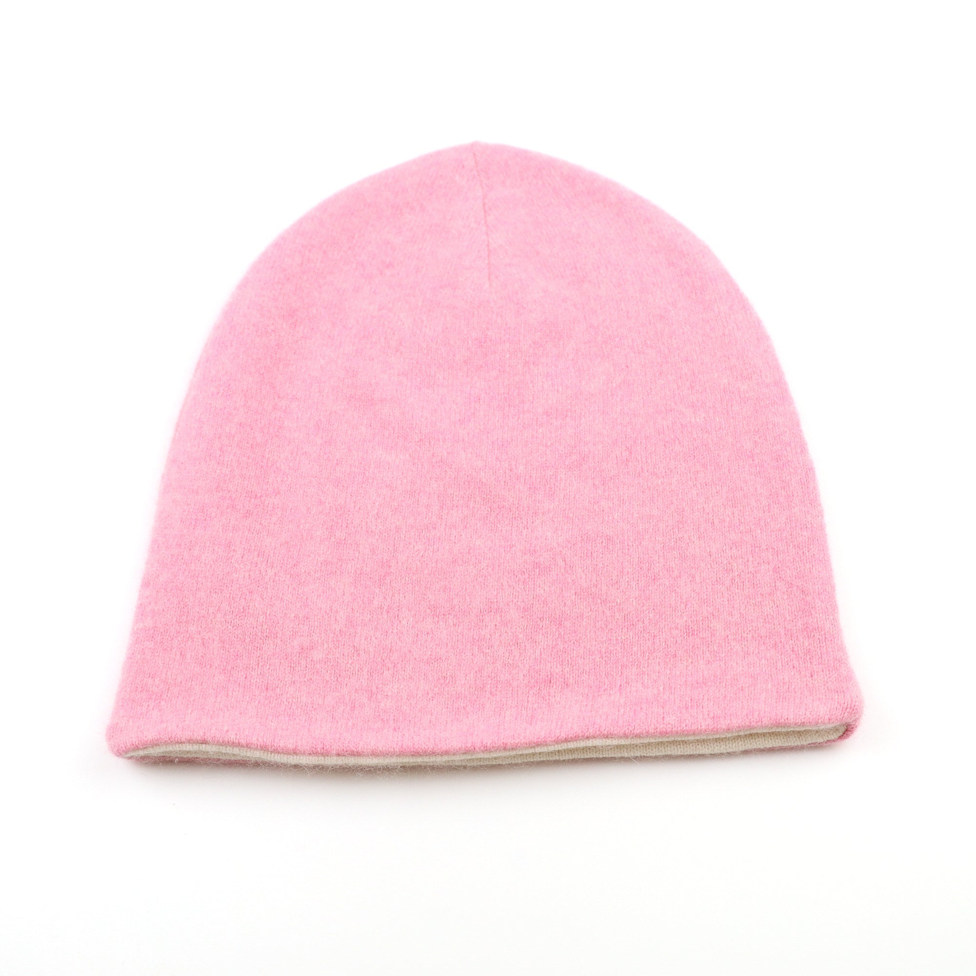 Blush Pink and Cream Reversible Cashmere Beanie Hat
