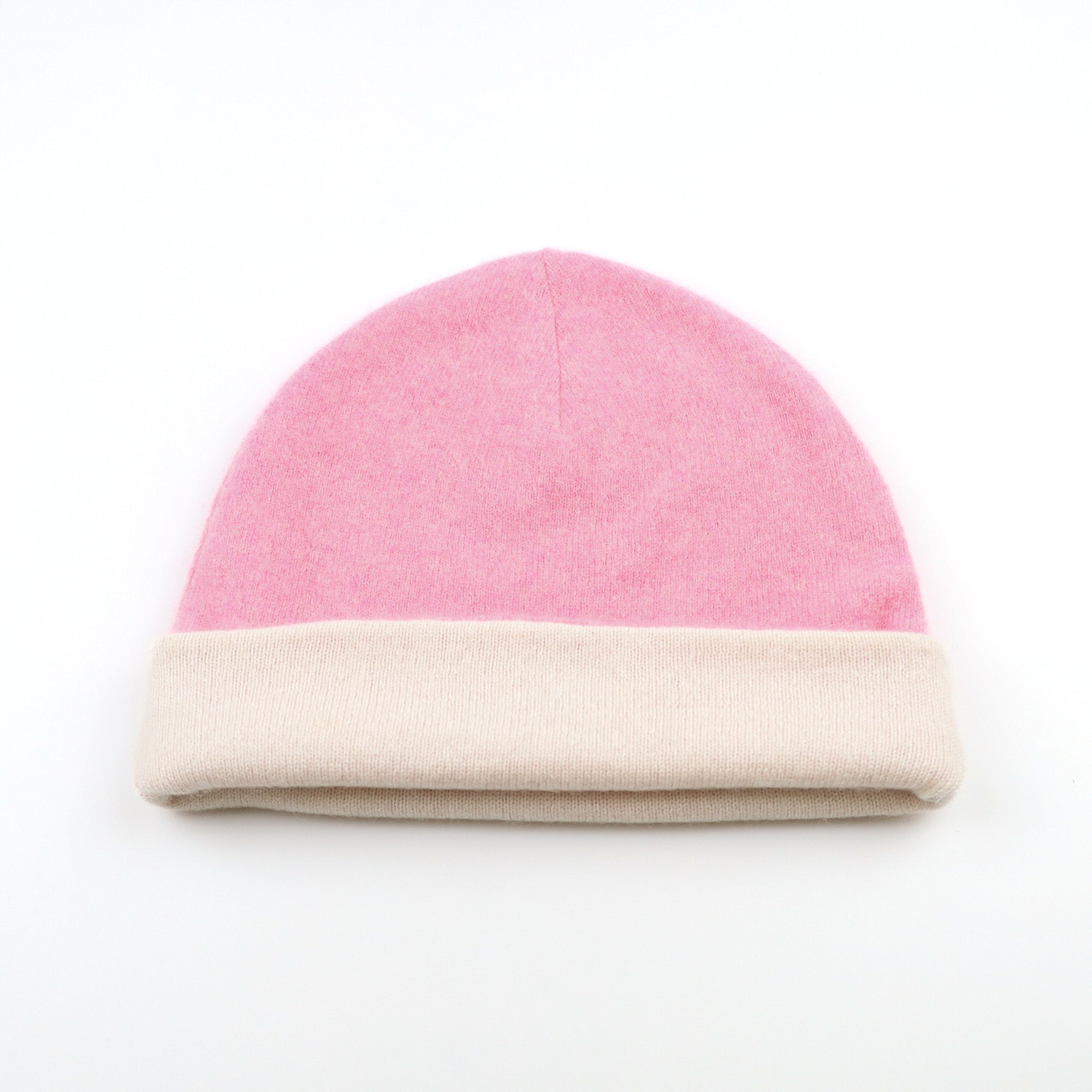 Blush Pink and Cream Reversible Cashmere Beanie Hat