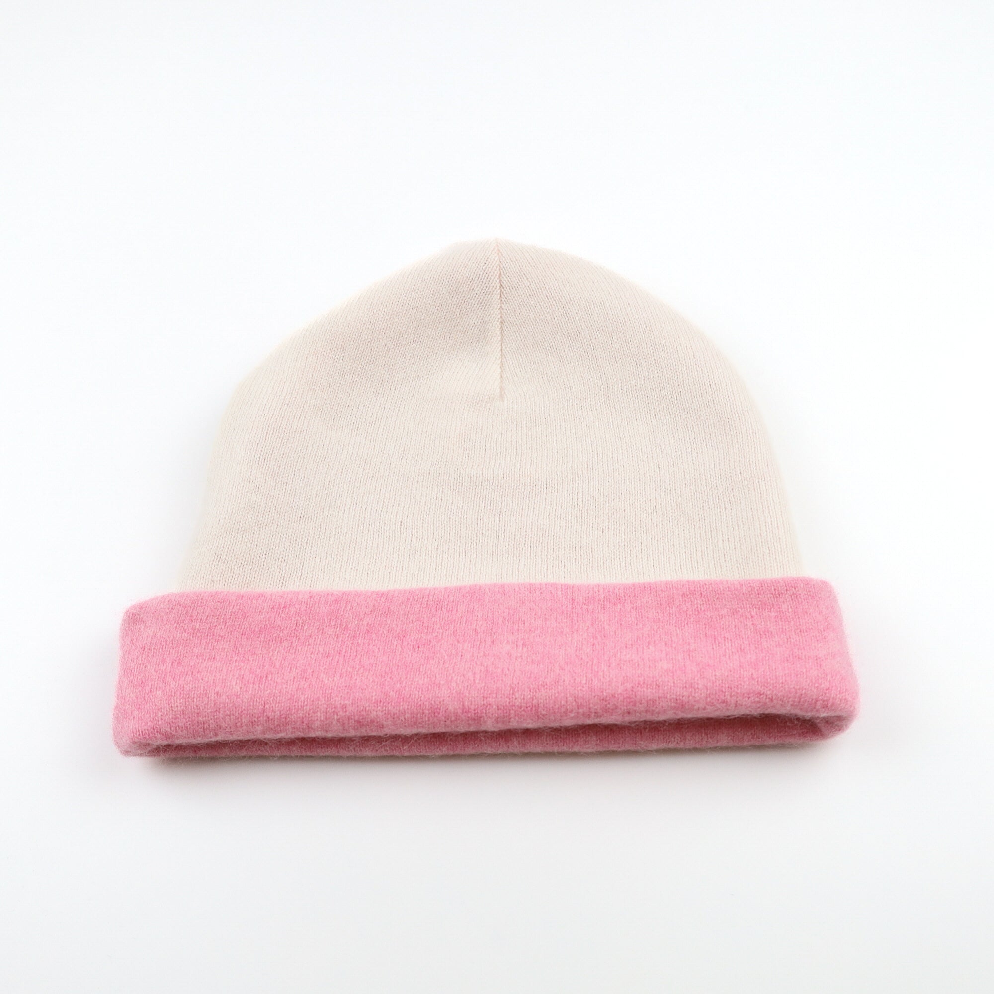 Blush Pink and Cream Reversible Cashmere Beanie Hat