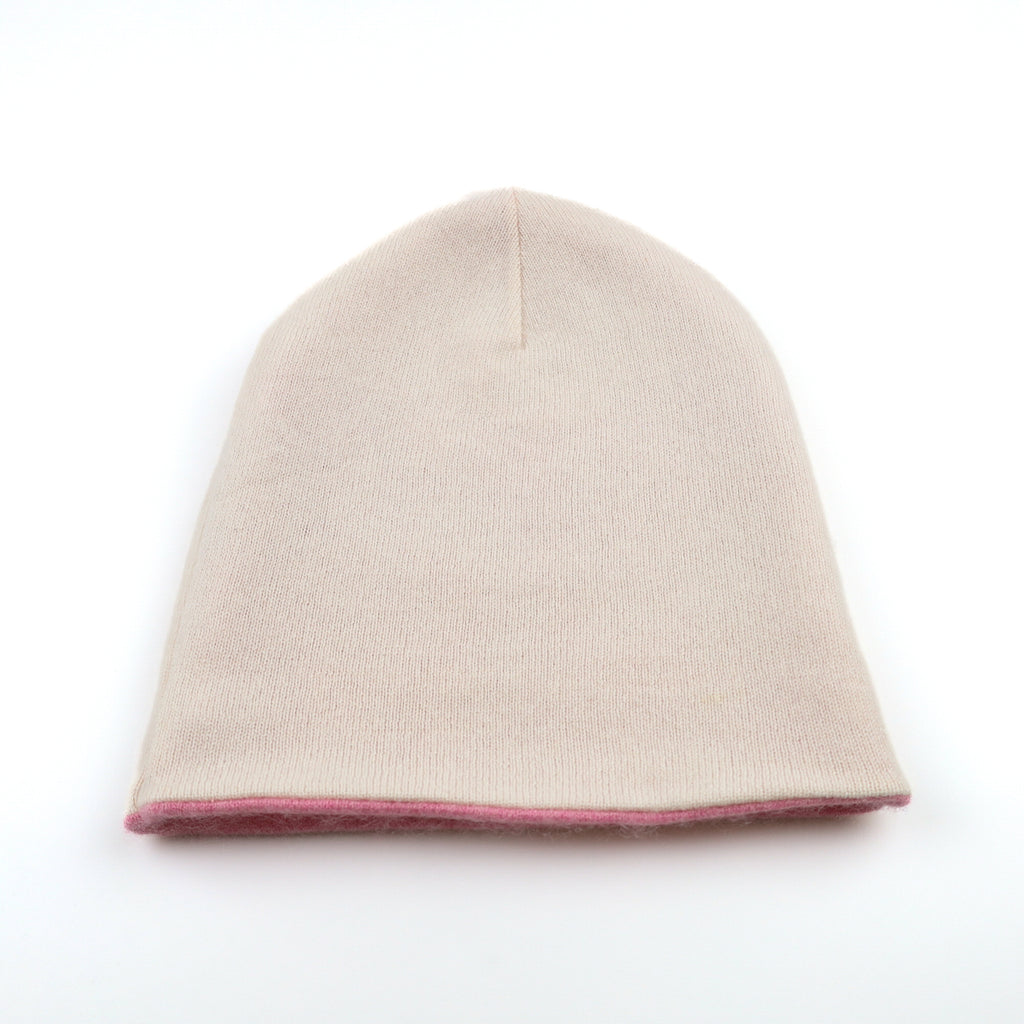 Blush Pink and Cream Reversible Cashmere Beanie Hat