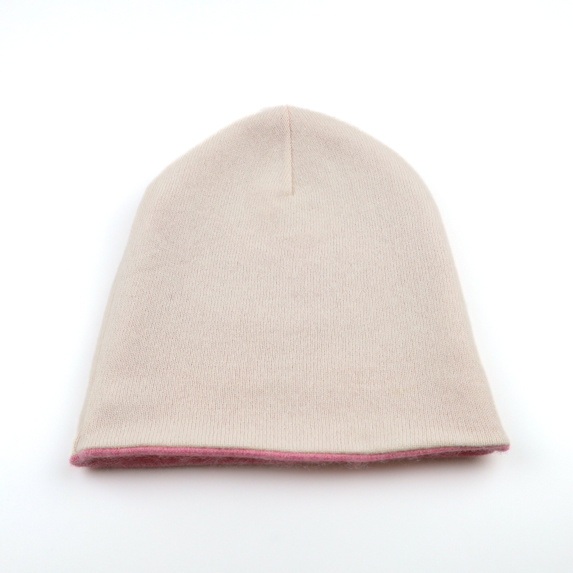 Blush Pink and Cream Reversible Cashmere Beanie Hat