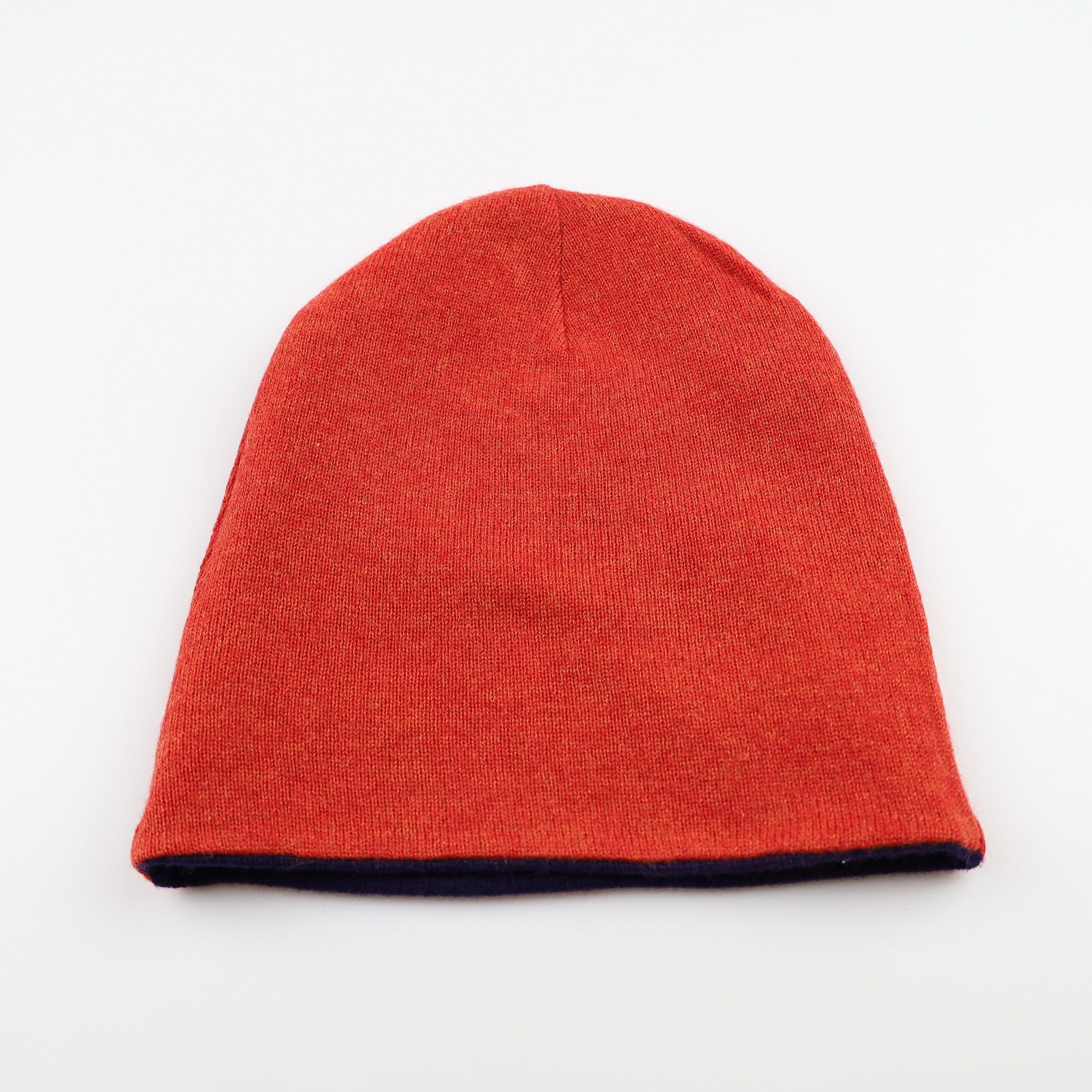 Indigo and Orange Reversible Cashmere Beanie Hat