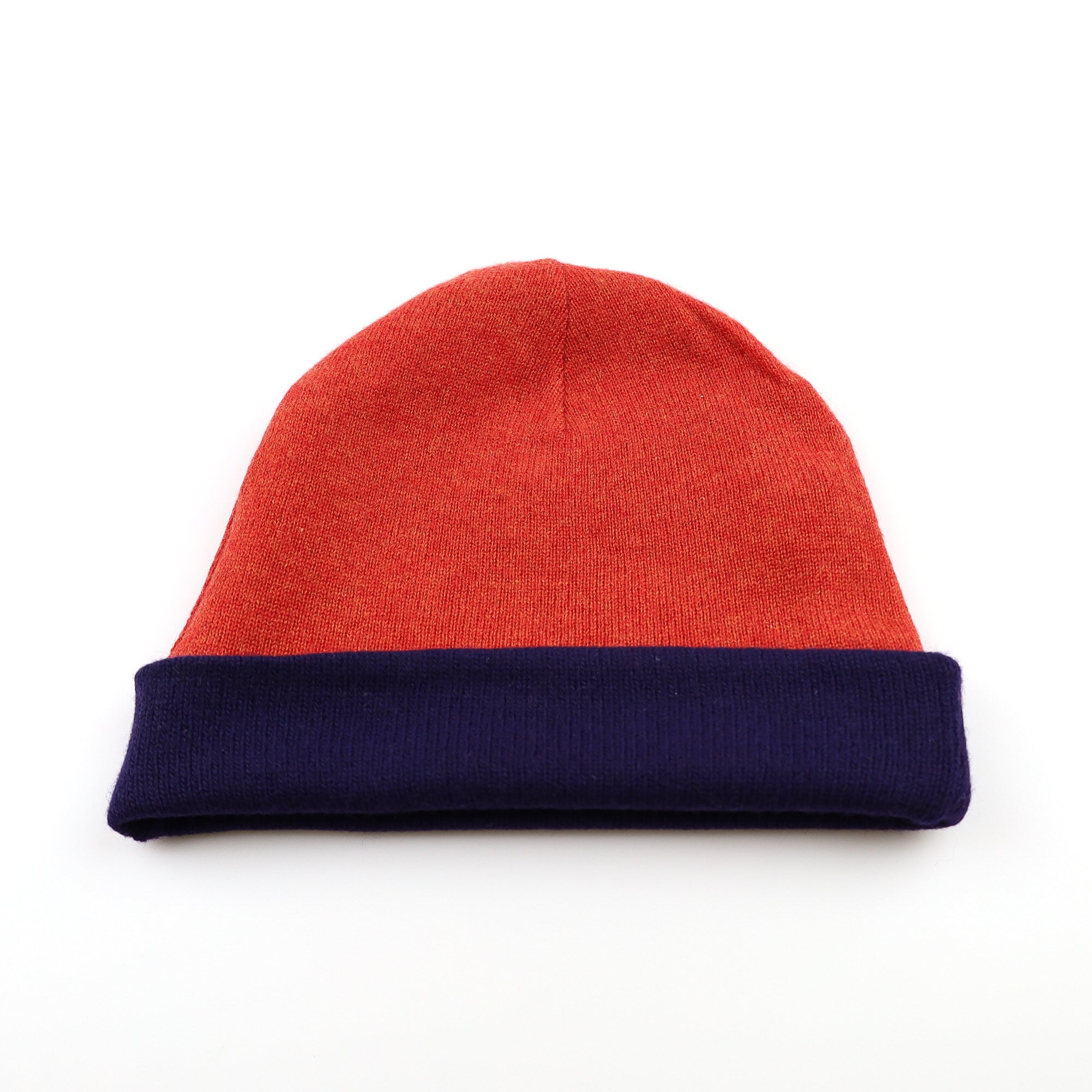 Indigo and Orange Reversible Cashmere Beanie Hat
