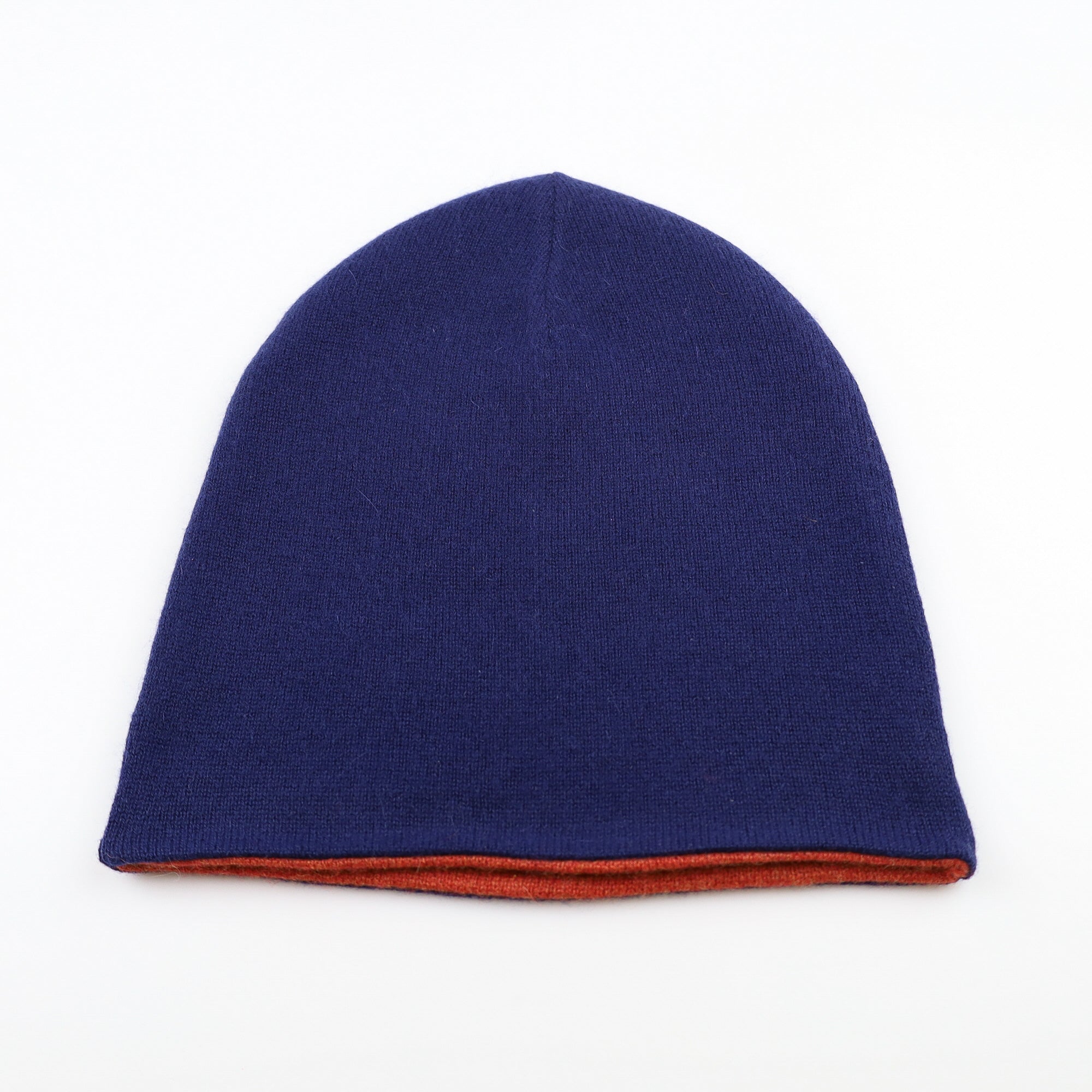 Burnt Orange and Navy Reversible Cashmere Beanie Hat
