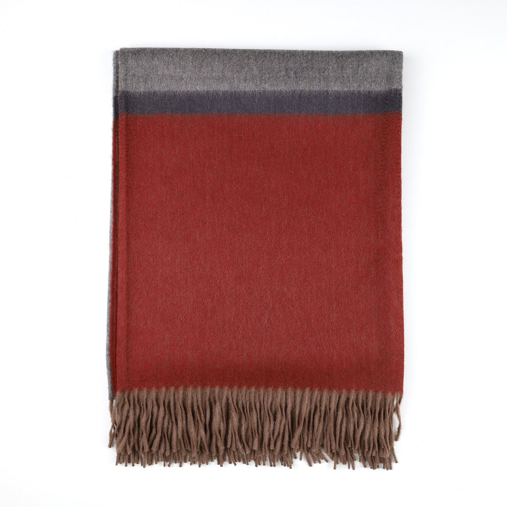 Brand New Scottish Alex Begg Grey and Maroon Heavy Woven Cashmere Blanket