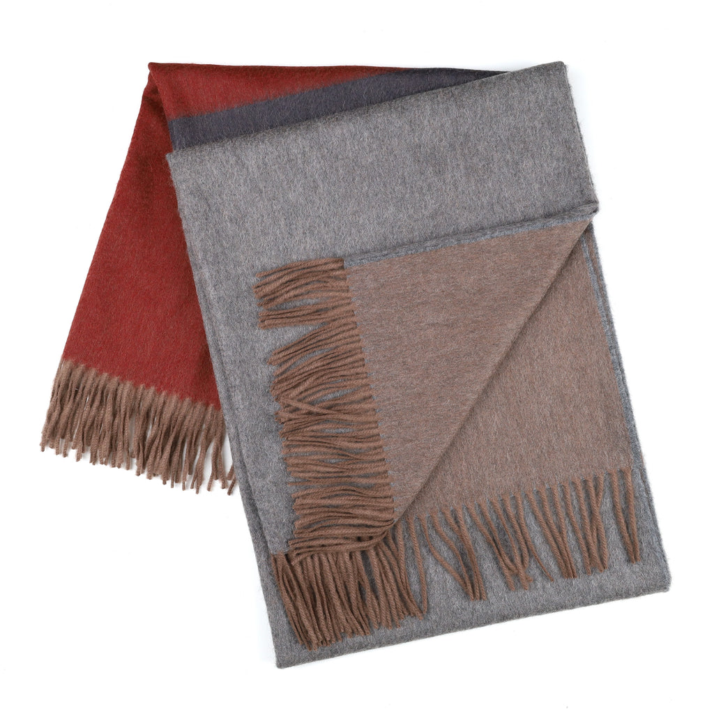 Brand New Scottish Alex Begg Grey and Maroon Heavy Woven Cashmere Blanket