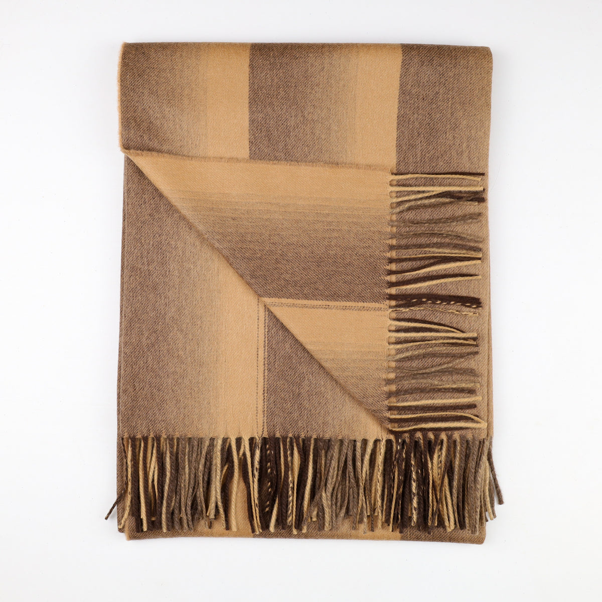 Brand New Scottish Alex Begg Caramel & Chocolate Stripe Woven Cashmere Blanket