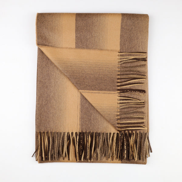 Brand New Scottish Alex Begg Caramel & Chocolate Stripe Woven Cashmere Blanket