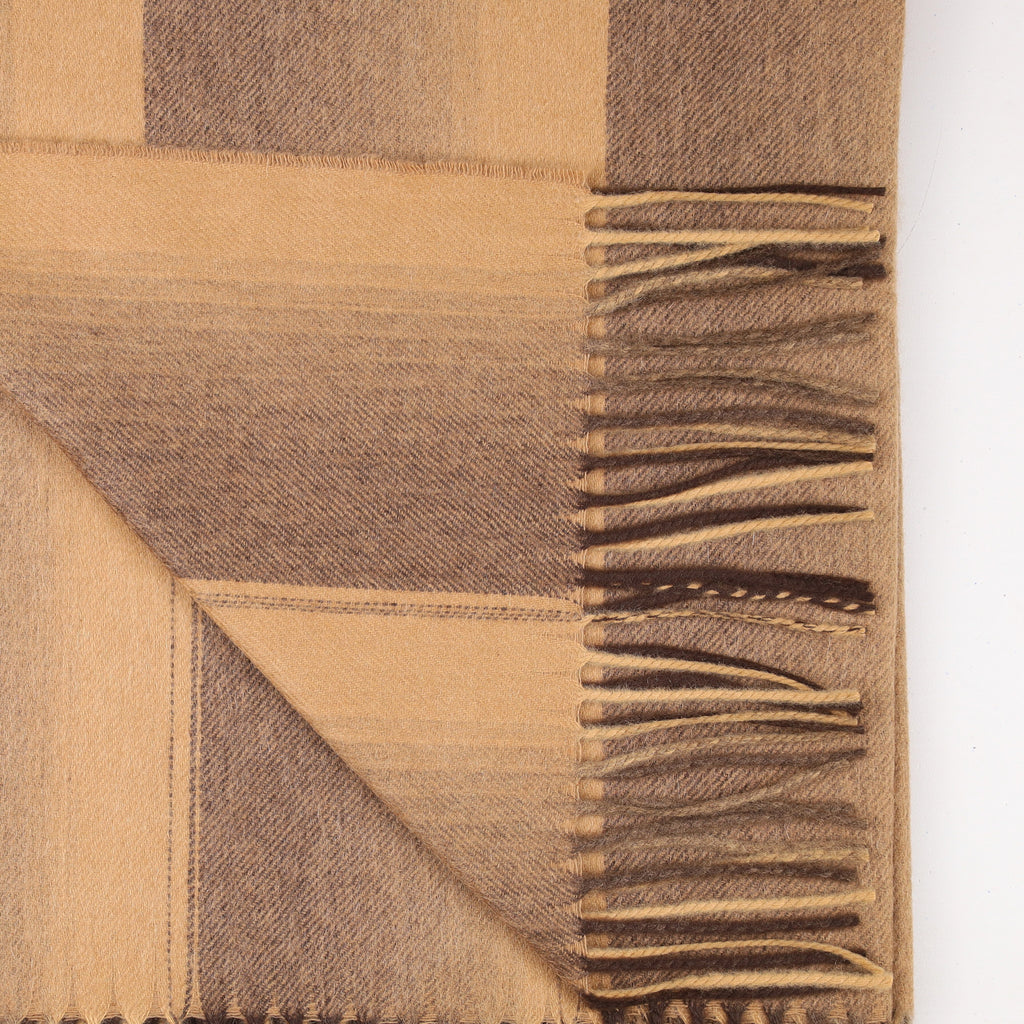Brand New Scottish Alex Begg Caramel & Chocolate Stripe Woven Cashmere Blanket