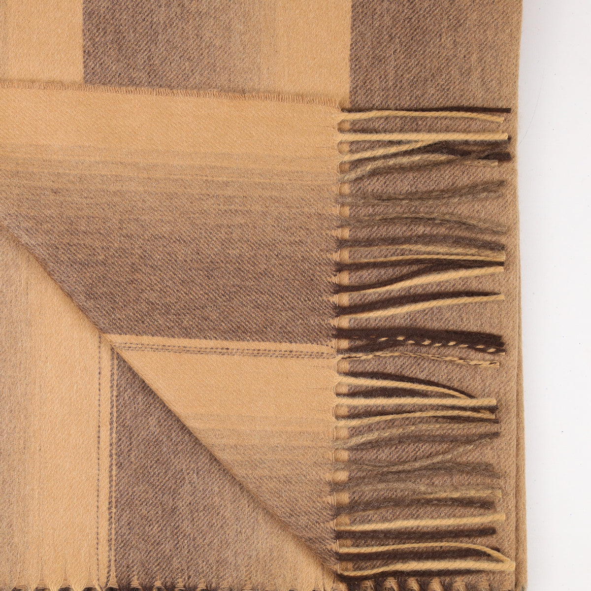 Brand New Scottish Alex Begg Caramel & Chocolate Stripe Woven Cashmere Blanket