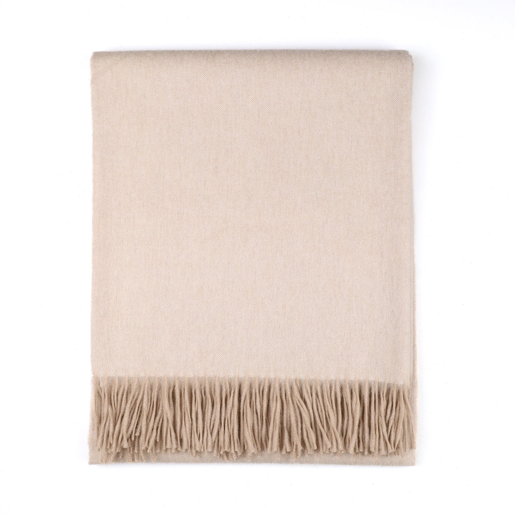 Brand New Scottish Alex Begg Almond Beige Heavy Woven Cashmere Blanket