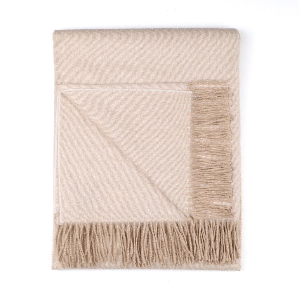 Brand New Scottish Alex Begg Almond Beige Heavy Woven Cashmere Blanket