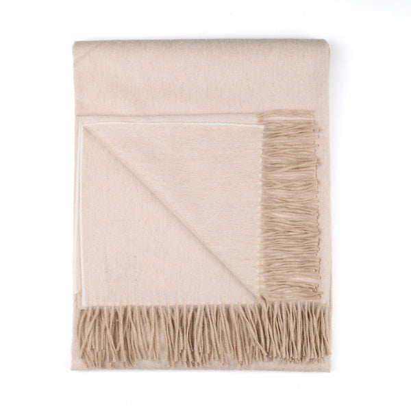 Brand New Scottish Alex Begg Almond Beige Heavy Woven Cashmere Blanket
