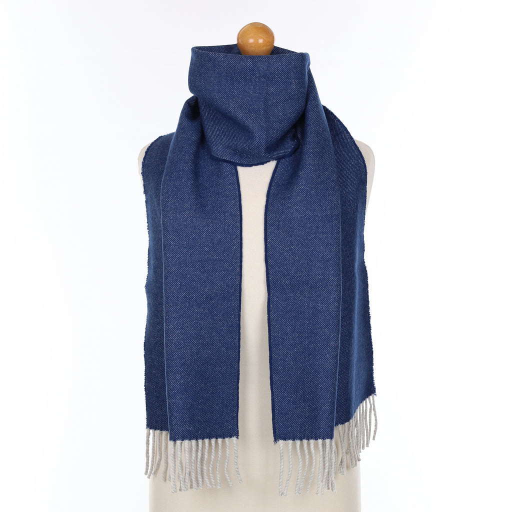 Brand New Scottish Designer Prussian Blue Woven Cashmere Scarf