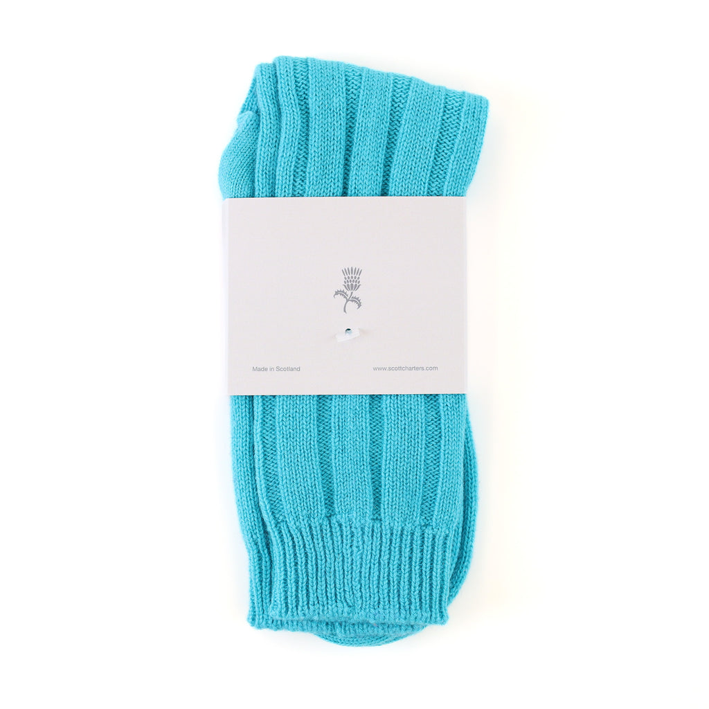 Brand New Scottish Alex Begg Turquoise Ladies Cashmere Lounge Socks