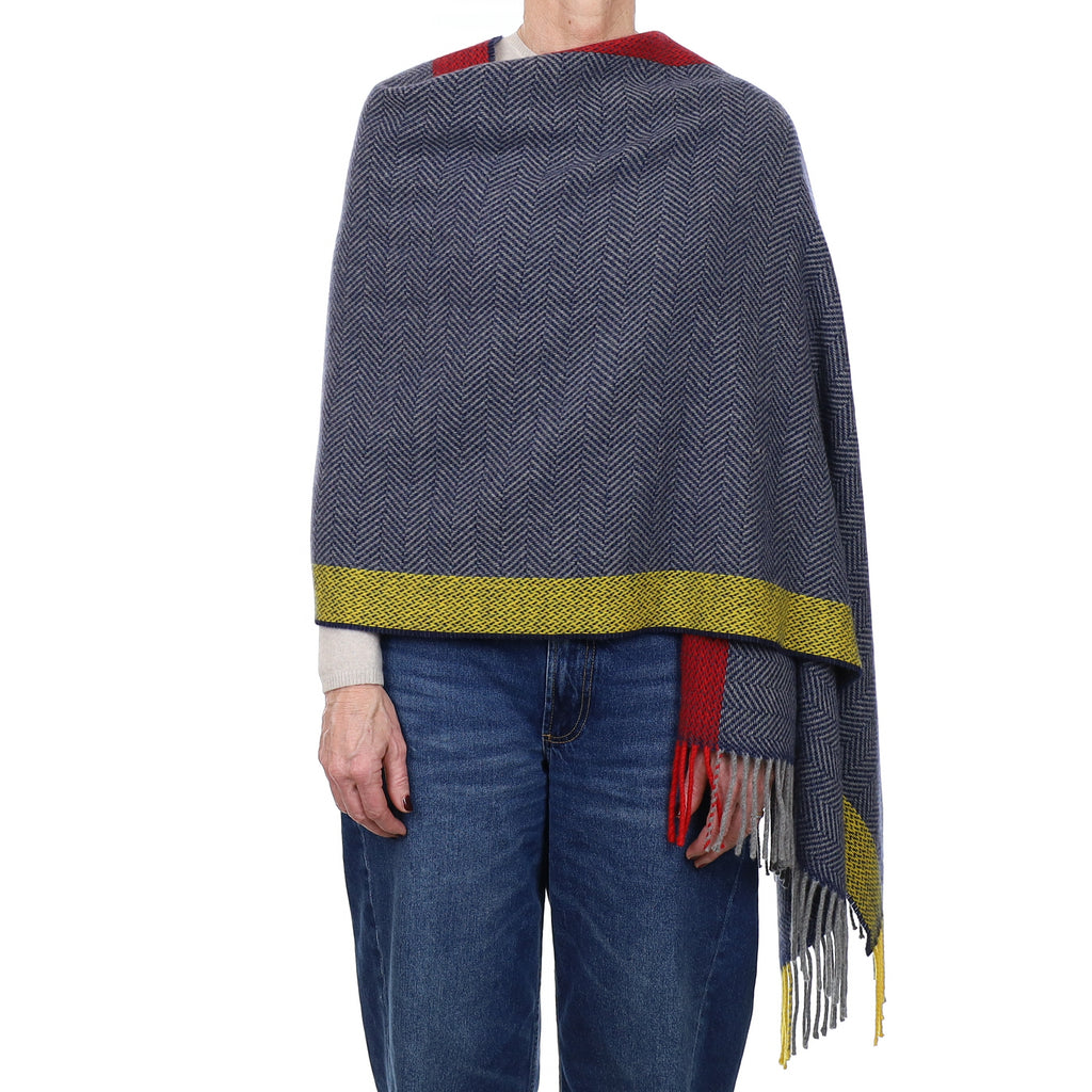 Brand New Begg & Co Navy Herringbone Cashmere Woven Wrap