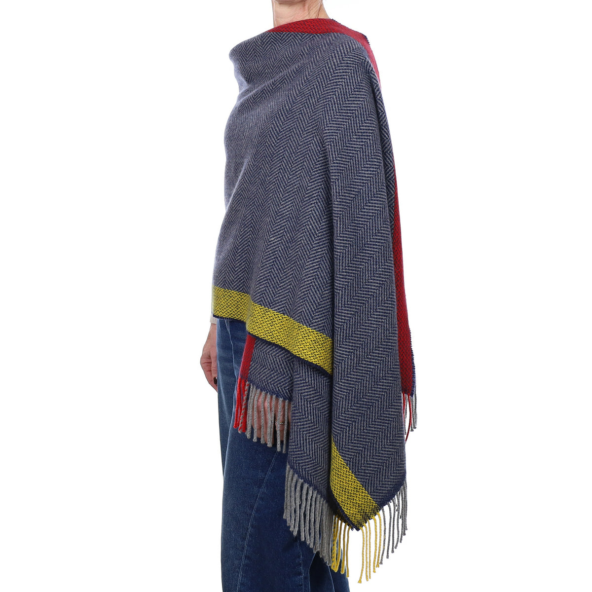 Brand New Begg & Co Navy Herringbone Cashmere Woven Wrap