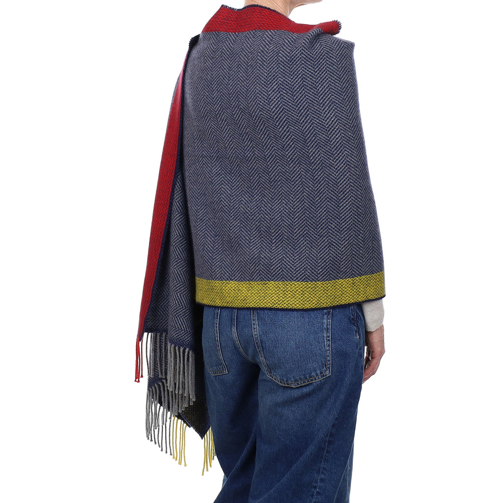 Brand New Begg & Co Navy Herringbone Cashmere Woven Wrap