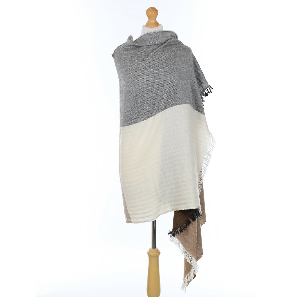 Brand New Begg & Co Brown and Grey Colour Block Cashmere Woven Wrap
