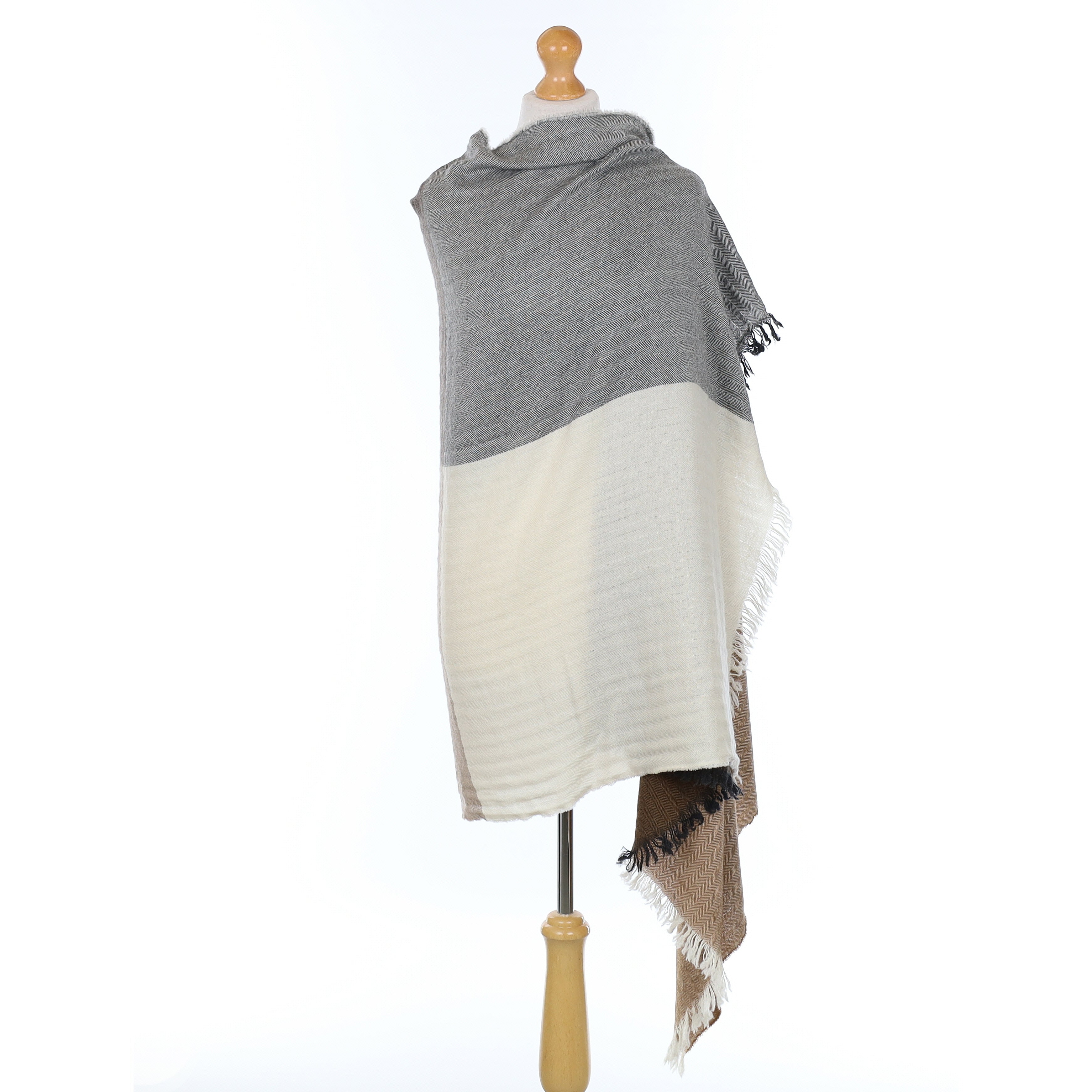 Brand New Begg & Co Brown and Grey Colour Block Cashmere Woven Wrap
