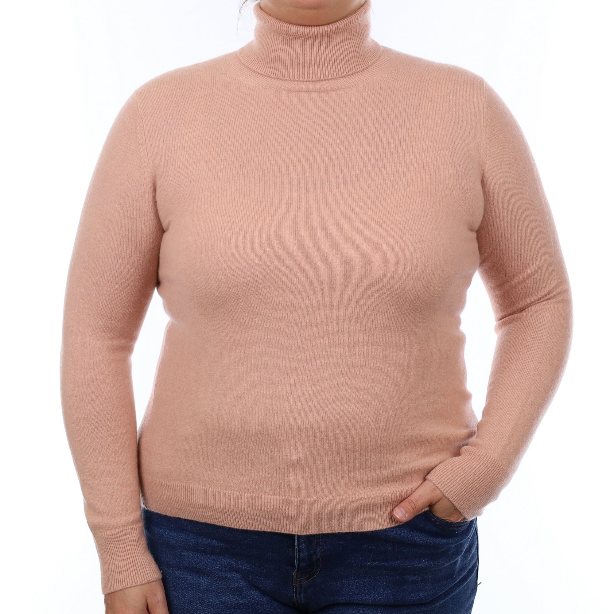 Peach Orange Cashmere Polo Neck Jumper Large