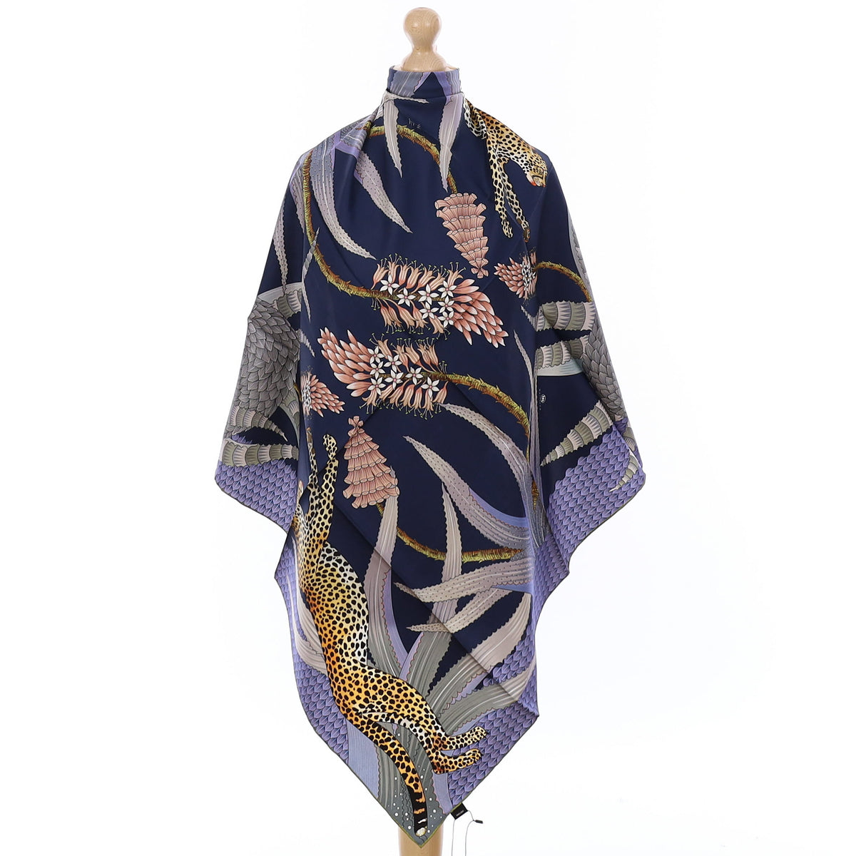 Brand New Bellezza Navy & Black Leopard Double Faced Silk Scarf