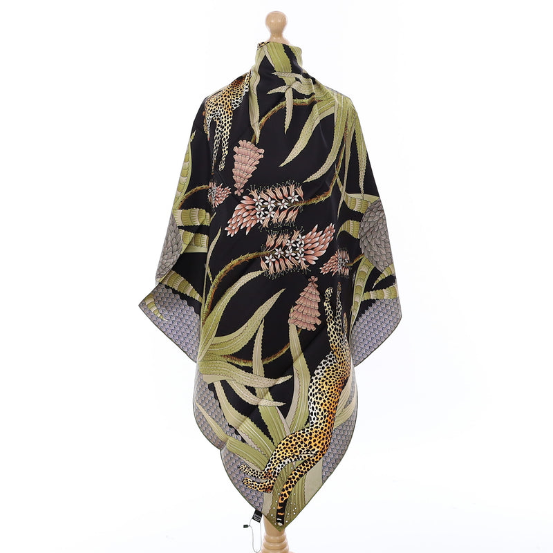 Brand New Bellezza Navy & Black Leopard Double Faced Silk Scarf