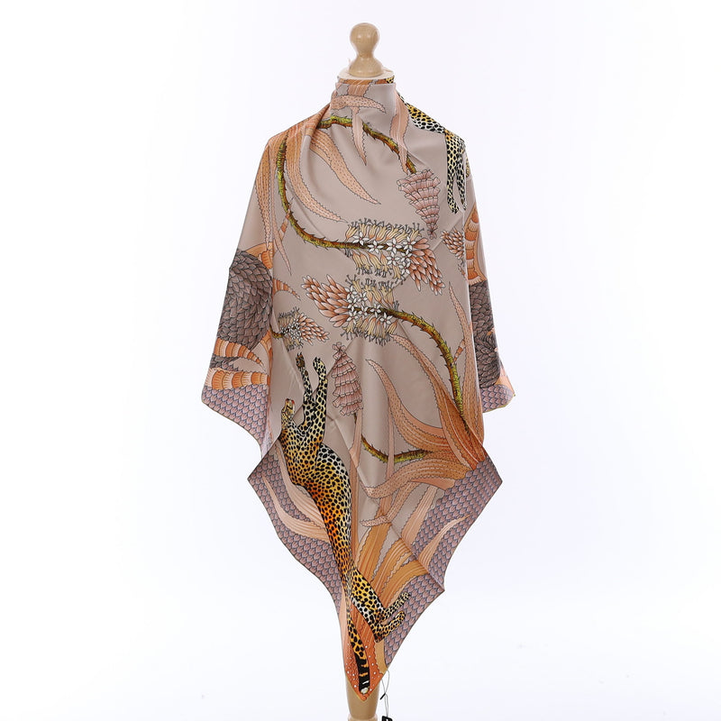 Brand New Bellezza Antique Grey & Copper Leopard Double Faced Silk Scarf